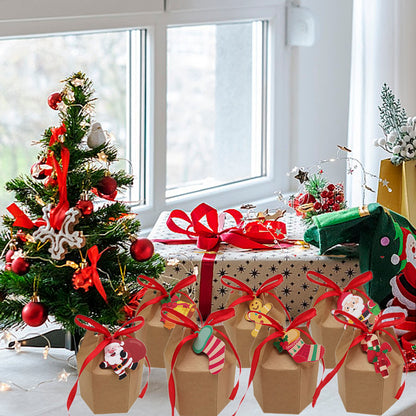 US Local 24 Pcs Christmas Treat Boxes With Cards And Ribbon Xmas Tree Santa Kraft Paper Cookies Candy Boxes Food Packaging Containers Gift Wrapping Box For Christmas Birthday Wedding Party Decoration