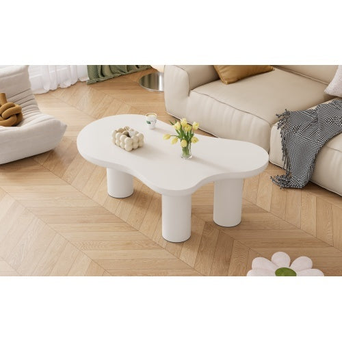 UK Local Irregular White Painted Coffee Table, Cloud Shaped Coffee Table Tea Table End Table, Modern Coffee Table With 3 Legs, For Living Room Furniture, 107x66x40.5 Cm