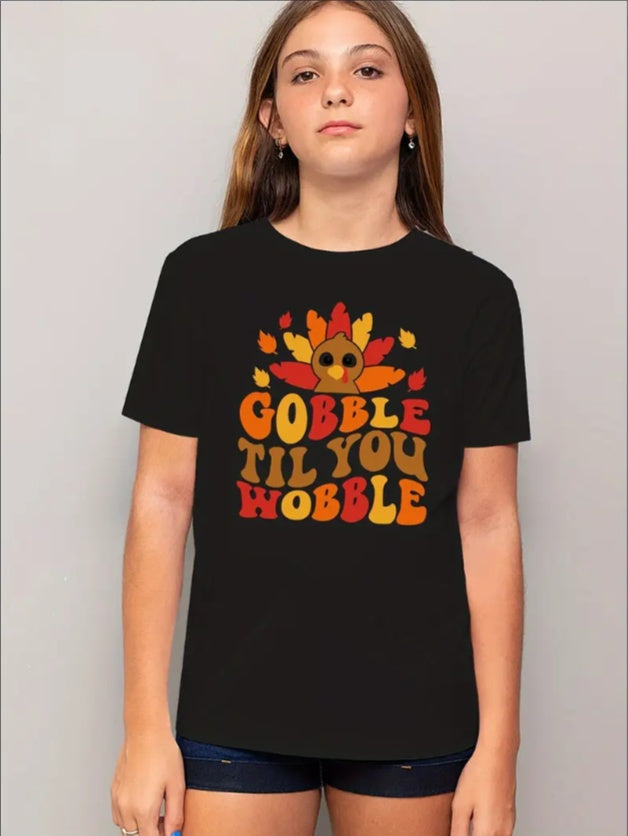 Youth Child Thanksgiving Turkey Cartoon Print Sports T-Shirt,Crew Neck Tee, Casual Summer Knit Top Regular Fit,