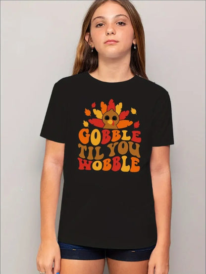 Youth Child Thanksgiving Turkey Cartoon Print Sports T-Shirt,Crew Neck Tee, Casual Summer Knit Top Regular Fit,