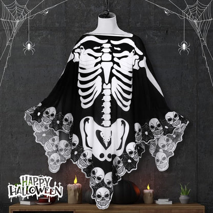 US Local Halloween Lace Poncho Plus Size Halloween Skeleton Cape Day Of The Dead Costumes For Women 59 Inches X 59 Inches