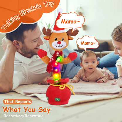 US Local 1Pc Penguin Or Elk Kid Electric Dance Toy Christmas Elk Snowman Senior Penguin Plush Toy Interactive Sing Song Whirling Mimicking Recording Light Up Toy