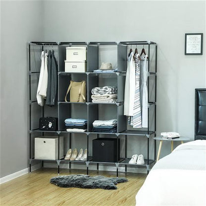 US Local Non Woven Wardrobe With 4 Rows Of High Feet And 4 Side Pockets