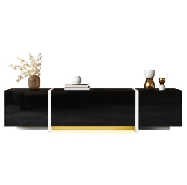 UK Local TV Cabinet, Black High-gloss Cabinet And White Contrasting Table Legs, With Simple Cabinet Doors And Drawers.