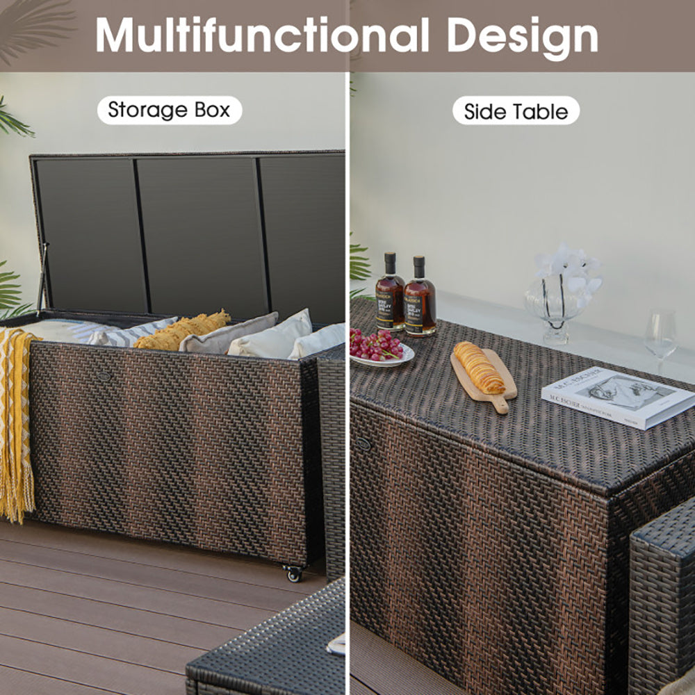 US Local 96 Gallon PE Wicker Outdoor Storage Box With 4 Wheels