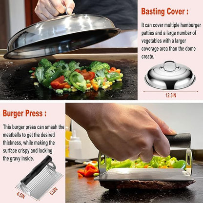 37PC Flat Top Grill Accessories Set - Must Have For Your Outdoor With Professional Griddle Spatula, Cleaning Kit, Grill Basting Cover - Ideal Griddle Gift For Men Women