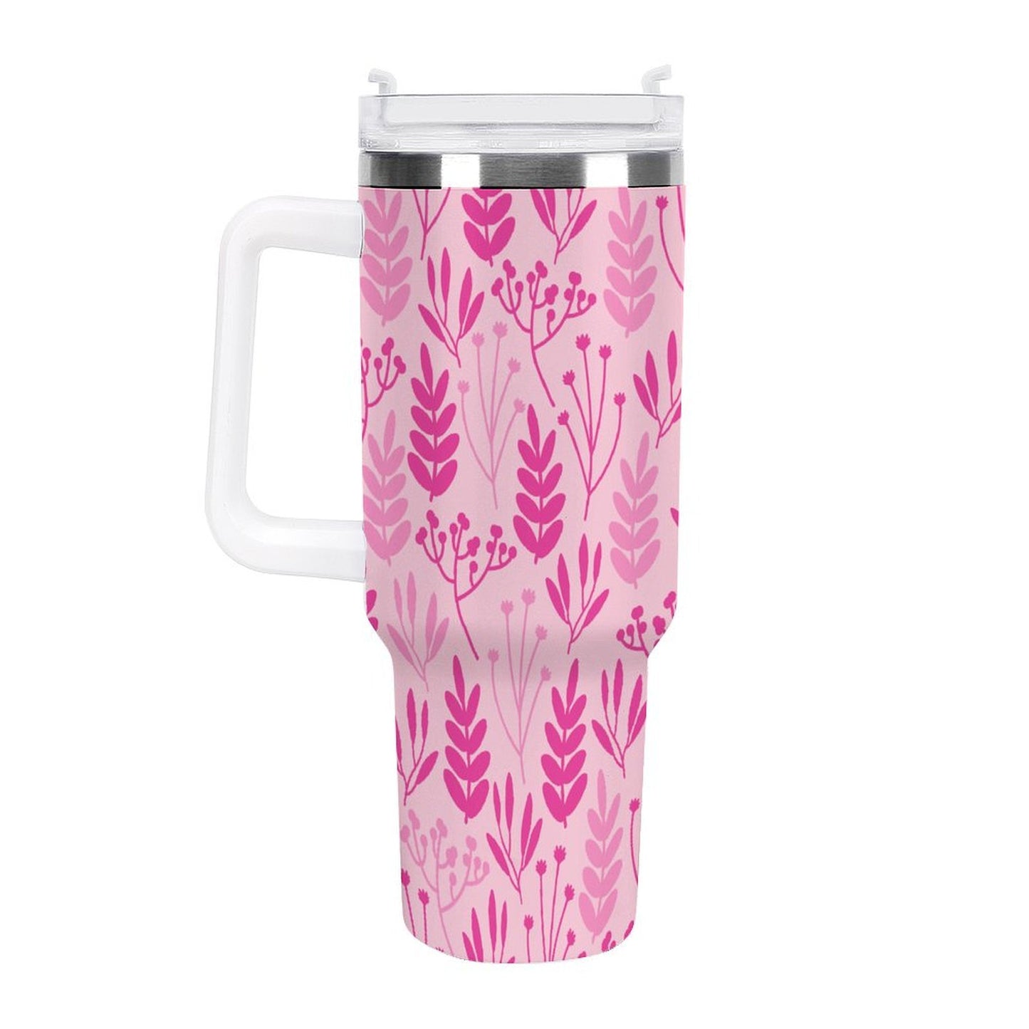 PHDT00422 POD US Local Tumbler 40 oz Large Capacity Car Cup Pink Flowers leaves