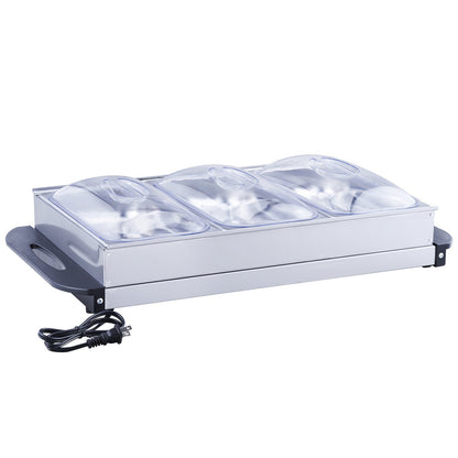 US Local Electric Buffet Server Food Warmer, 25.6 X 15 Portable Stainless Steel Chafing Dish Set With Temp Control & Oven-Safe Pan, Perfect For Catering, Parties, Events, Entertaining, Silver, ETL