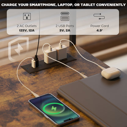 US Local 61.6 L Shaped Gaming Desk With Power Outlets & LED Lights, Computer Desk With Monitor Stand And CPU Shelf, Rustic Brown