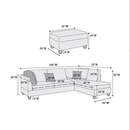 US Local 3-PC SECTIONAL In Gray