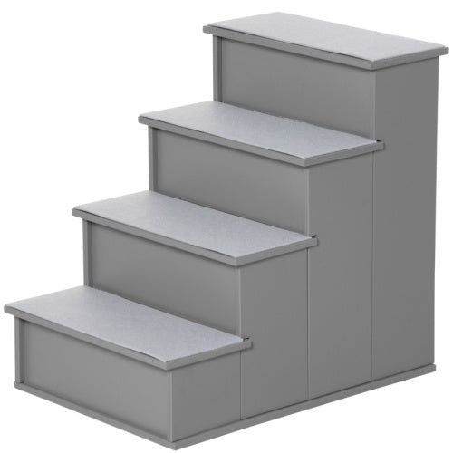 UK Local PawHut 4 Step Wooden Dog Steps Pet Stairs For Dogs, Cat Ladder For Bed Couch With Non-Slip Carpet 40 X 59 X 54.2 Cm, Grey