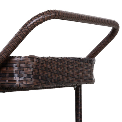 US Local Rattan Wicker Outdoor Kitchen Trolley, Rolling Serving Cart With 2 Tray Shelves, Brown