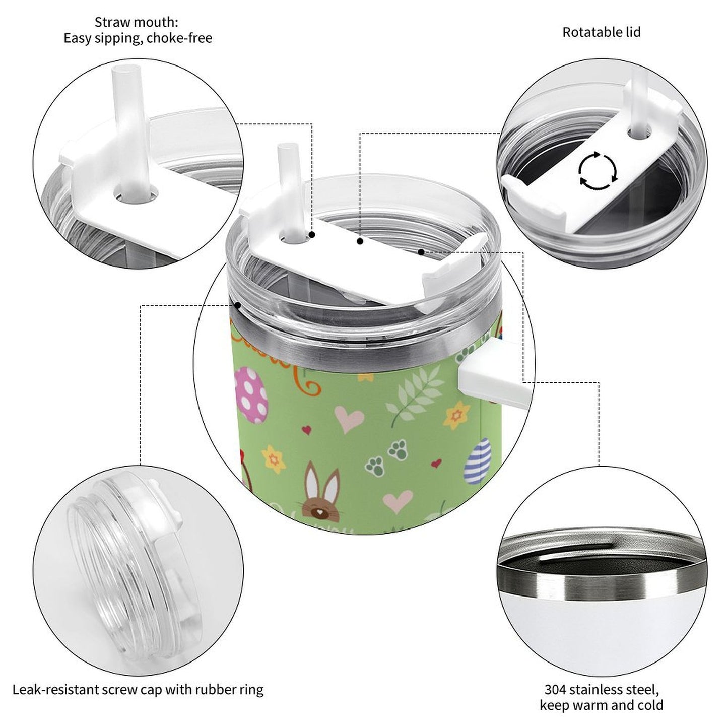 PHDT00497 POD US Local Tumbler 40oz Large Capacity Car Cup Easter, Egg, Rabbit