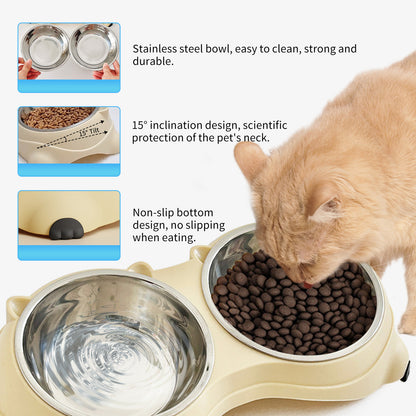 US Local Double Stainless Steel Pet Bowl Set, Macaron Colors, Non-Slip Base And Easy To Clean For Cats And Dogs, Indoor And Outdoor Use