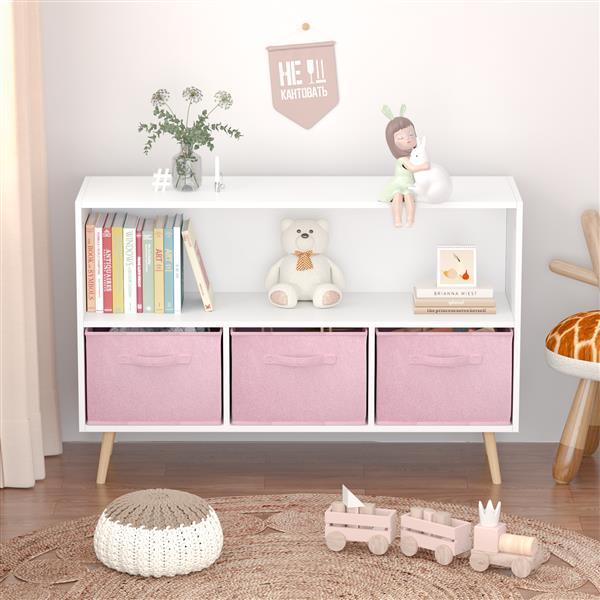 US Local Children's Bookcase With Foldable Fabric Drawers, Children's Book Display, Toy Storage