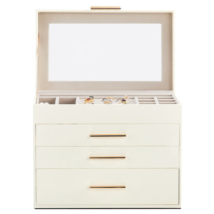 US Local Top Visible Storage With 2-drawer White Cabinet And Pink Velvet Jewelry Box