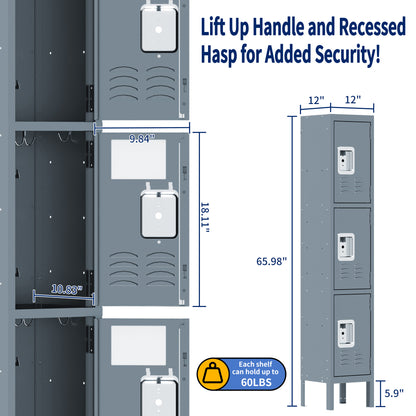 US Local Metal Lockers For Employees With 3 Door Storage Locker For Employees Gym School Home Office Garage - Assembly Required Gray