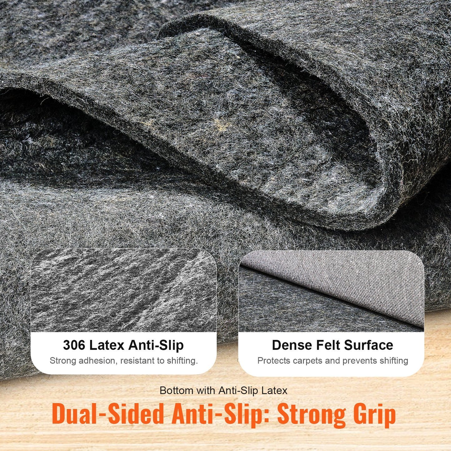 US Local VEVOR Rug Pad Gripper 8' X 10' Protective Carpet Pad 0.47Thick For All Floors