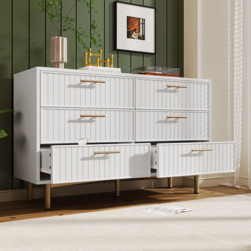 UK Local Sideboard Cabinet For Living Room, Chest Of Drawers With 6 Drawers, White, 40D X 120W X 75H CM