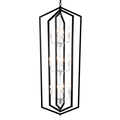 US Local 12-Light Farmhouse Kitchen Chandeliers, Matte Black And Sliver Vintage Rustic Cage Light Fixture Adjustable Height Chandeliers For Dining Room Hallway Foyer Entryway E12 Bulbs Not Included