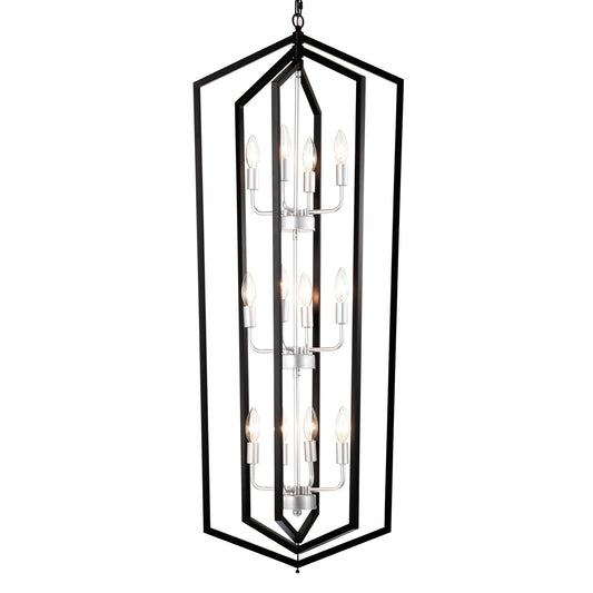 US Local 12-Light Farmhouse Kitchen Chandeliers, Matte Black And Sliver Vintage Rustic Cage Light Fixture Adjustable Height Chandeliers For Dining Room Hallway Foyer Entryway E12 Bulbs Not Included