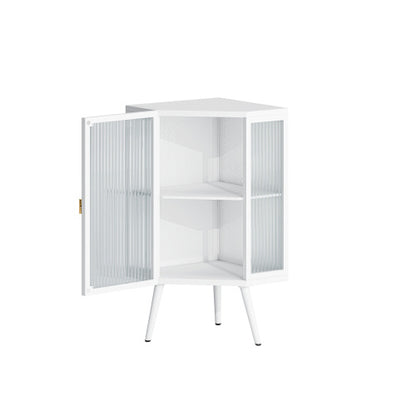 US Local Floor Conical Cabinet With Tempered Glass Door And Storage Shelves, Suitable For Bathroom, Living Room, Bedroom