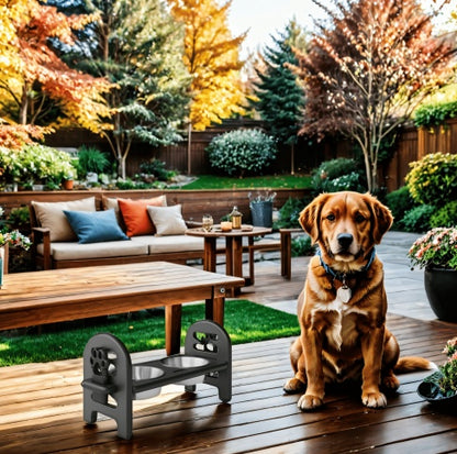 White Adjustable Pet Bowl Travel Ready HDPE Durable Poly Lumber Recycled