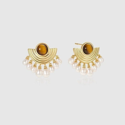 Stud Earrings Female Pearl Scallop Tassel