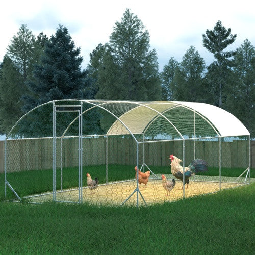 US Local Large Chicken Coop Metal Chicken Run With Waterproof And Anti-UV Cover, Dome Shaped Walk-in Fence Cage Hen House For Outdoor And Yard Farm Use, 1 Tube Diameter, 9.84 X 19.68 X 6.56