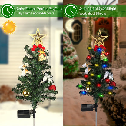 US Local 4Packs Solar Christmas Tree Lights Xmas Garden Decorations Tree Stake Lamp 20LEDs Solar Decor Light With Constant And Flashing Mode For Pathway Yard Patio Landscape