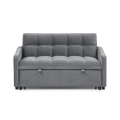 US Local Loveseat Sofa Bed Pull-out, Adjustable Back, Arm Pockets, TypeC & USB Charging