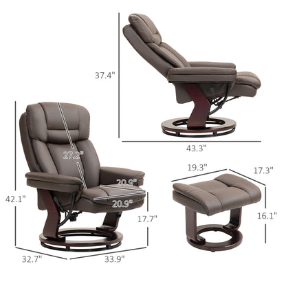 US Local Swivel Recliner With Ottoman, PU Leather Reclining Chair With Footrest, For Living Room, Bedroom, Dark Brown