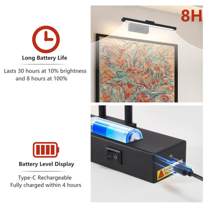 US Local Picture Light Battery Operated With Remote, LED Black Art Lights For Paintings Rechargeable Dimmable And Timer, 16in Wall Sconce For Art Painting Gallery Adjustable Swing Arm For Display