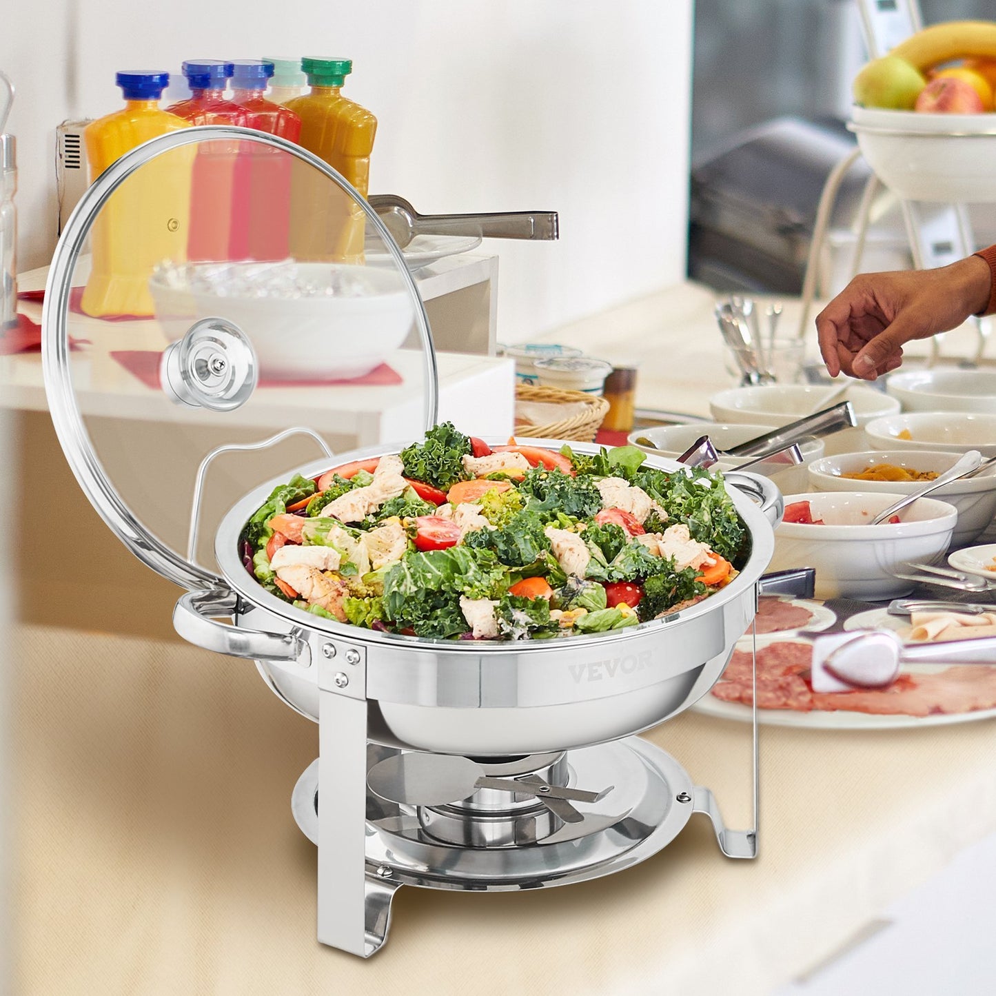 US Local VEVOR 2-Pack Round Chafing Dish Set With Full-Size 4Qt Pan Glass Lid Fuel Holder