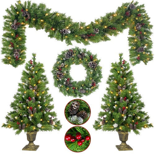 US Local Pre-lit Christmas Tree Artificial Christmas 4-piece Set With LED Lights