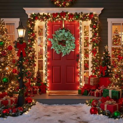 US Local 2PCS Set Christmas Wreath Eucalyptus Candle Rings 14.2in Green Artificial Plants Home Door Decor Holiday Wall Pendant FBA Shipment