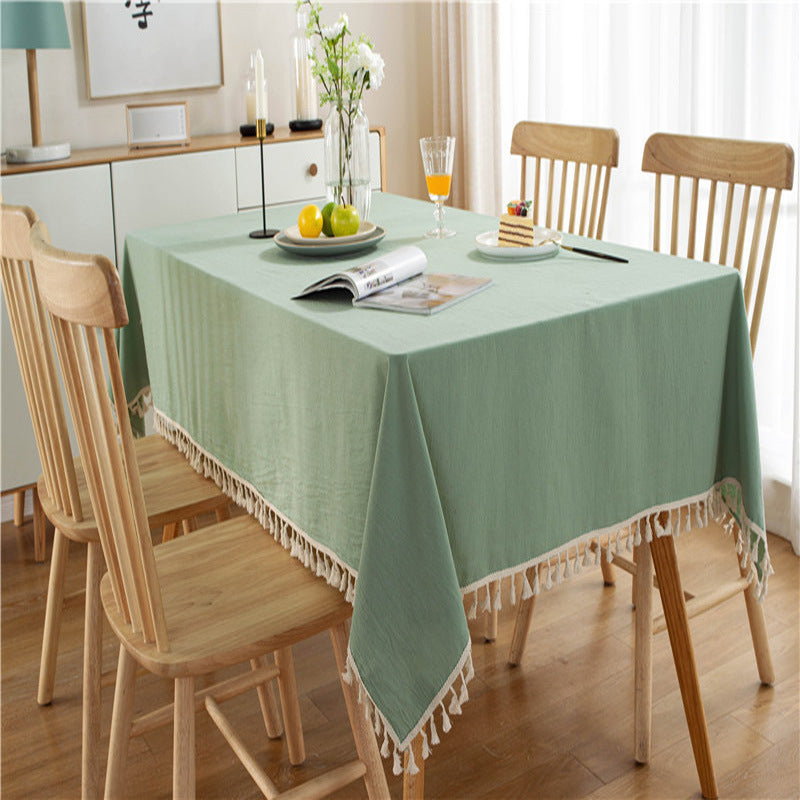 Simple Tassel Tablecloth Pure Color Washed Cotton Tablecloth