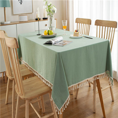 Simple Tassel Tablecloth Pure Color Washed Cotton Tablecloth