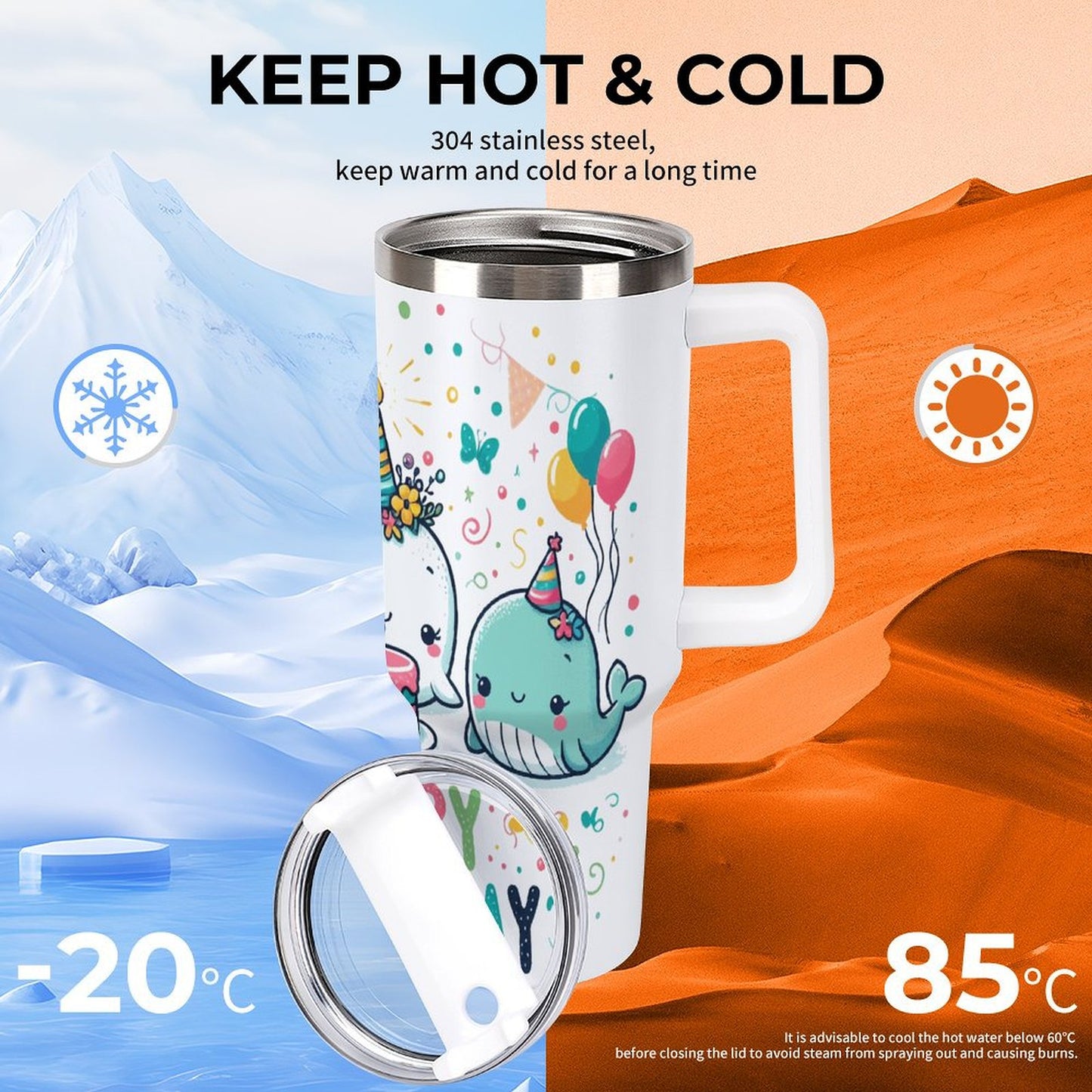 PHDT00485 POD US Local Tumbler 40oz Large Capacity Car Cup Dolphin, Birthday