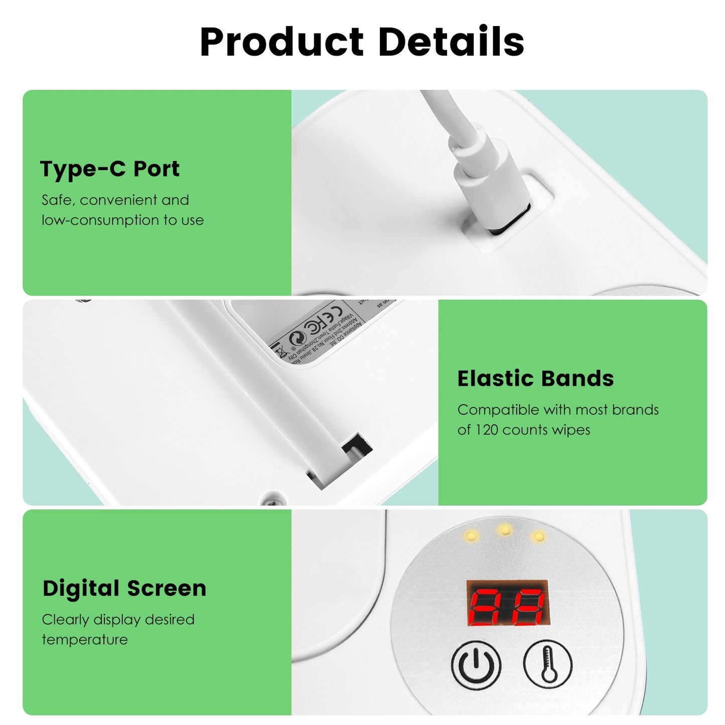 US Local 1Pc Baby Wipe Warmer With 3 Temperature Settings Type C Powered Baby Wet Wipes Dispenser With Night Light Large Capacity Diaper Wipe Warmer For Baby