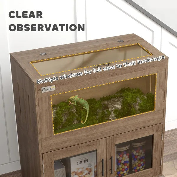 US Local 30 Gallon Stackable Reptile Tank W Storage Cabinet, Top Opening, For Bearded Dragon, Lizard, Snake, Hamster