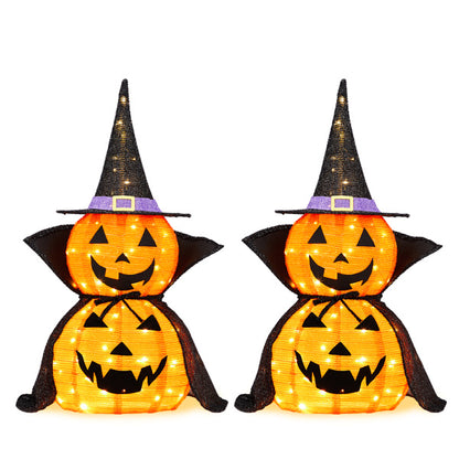 US Local 2 Packs 3FT Halloween Collapsible Lighted Pumpkin Decoration, 176 LED Pop-Up Pumpkin Lamp With Cape, Plug In Halloween Jack-O-Lantern With Metal Stand For Indoor Outdoor Garden Patio Party Decor