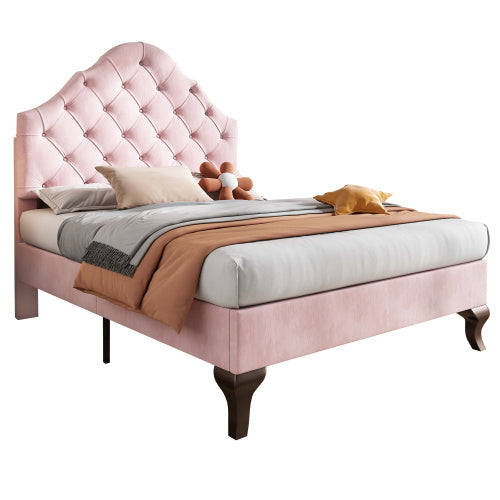 UK Local Upholstered Bed 90X190 With Slatted Frame And Headboard, Upholstered Bed With Height-adjustable Headboard, Youth Bed, Single Bed, Wooden Slat Support, Easy Assembly, Velvet, Pink