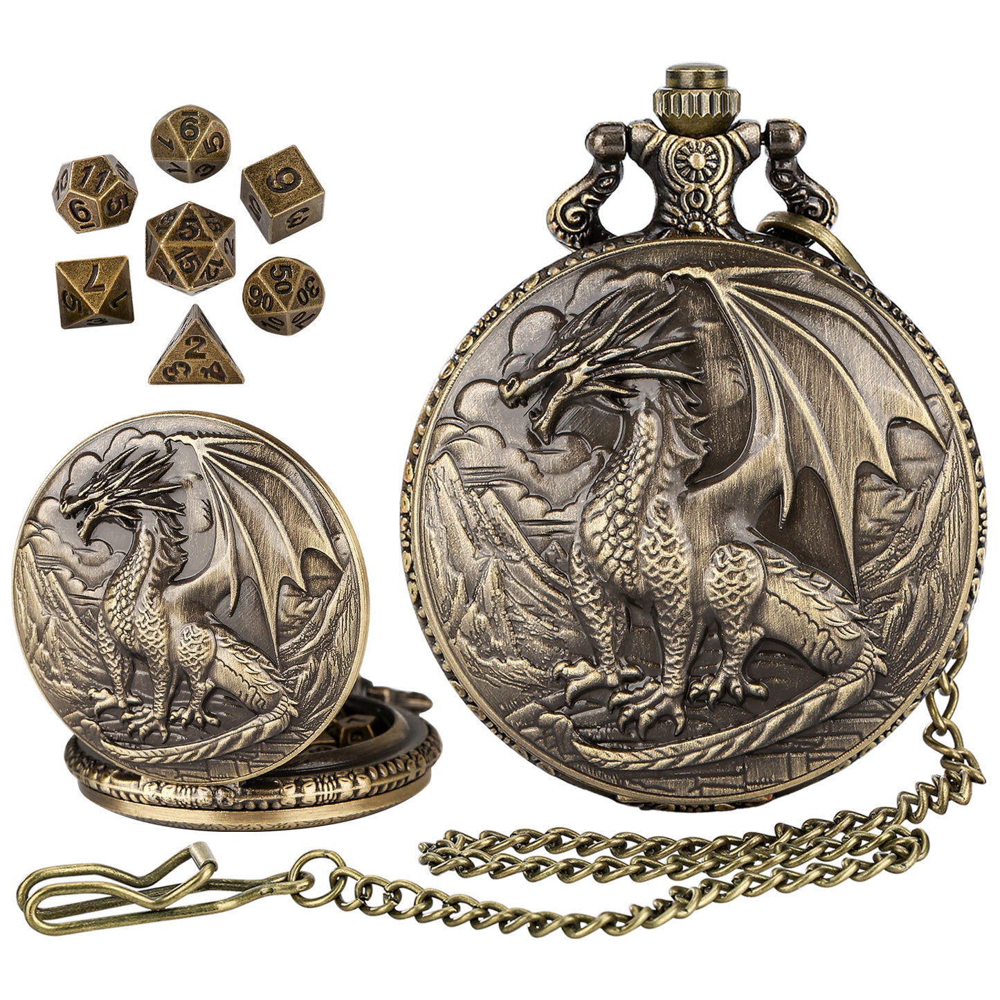 US Local Dice Set With 3D Carved Pocket Watch, Equipped With 7-piece Polyhedral Metal Dice, Role-playing Game Accessories, Men's And Women's Birthday Gifts, Christmas Gifts, Family Gathering Tabletop Games