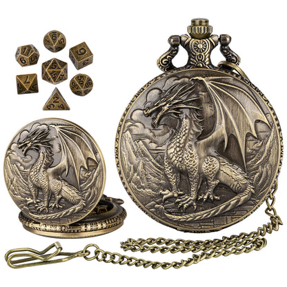 US Local Dice Set With 3D Carved Pocket Watch, Equipped With 7-piece Polyhedral Metal Dice, Role-playing Game Accessories, Men's And Women's Birthday Gifts, Christmas Gifts, Family Gathering Tabletop Games