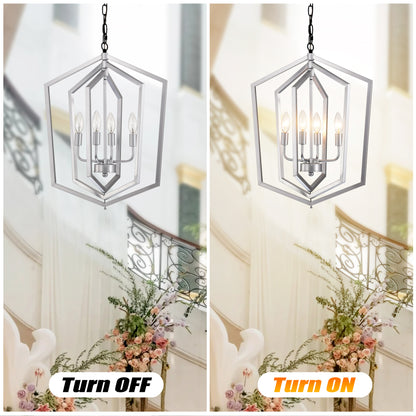 US Local 4-Light Farmhouse Chandeliers, Matte Black And Sliver Matte Black Vintage Cage Light Fixture ,Adjustable Height Chandeliers For Dining Room, Bedroom, Living Room, Confere E12 Bulbs Not Included