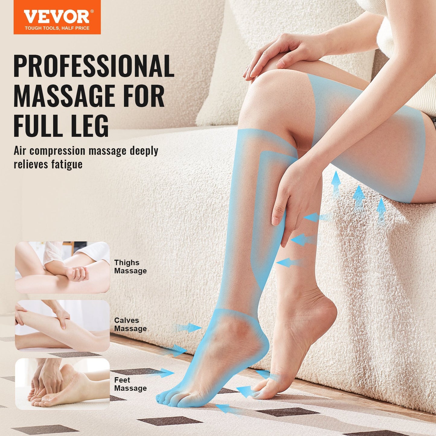 US Local VEVOR Full Leg Massager, Air Compression Leg Massager For Foot Calf Thigh Knee, 3 Modes & 3 Intensities, Leg Compression Massage Boots For Circulation, Relaxation, Pain Relief - Great Gift For Mom Dad