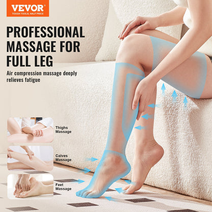 US Local VEVOR Full Leg Massager, Air Compression Leg Massager For Foot Calf Thigh Knee, 3 Modes & 3 Intensities, Leg Compression Massage Boots For Circulation, Relaxation, Pain Relief - Great Gift For Mom Dad