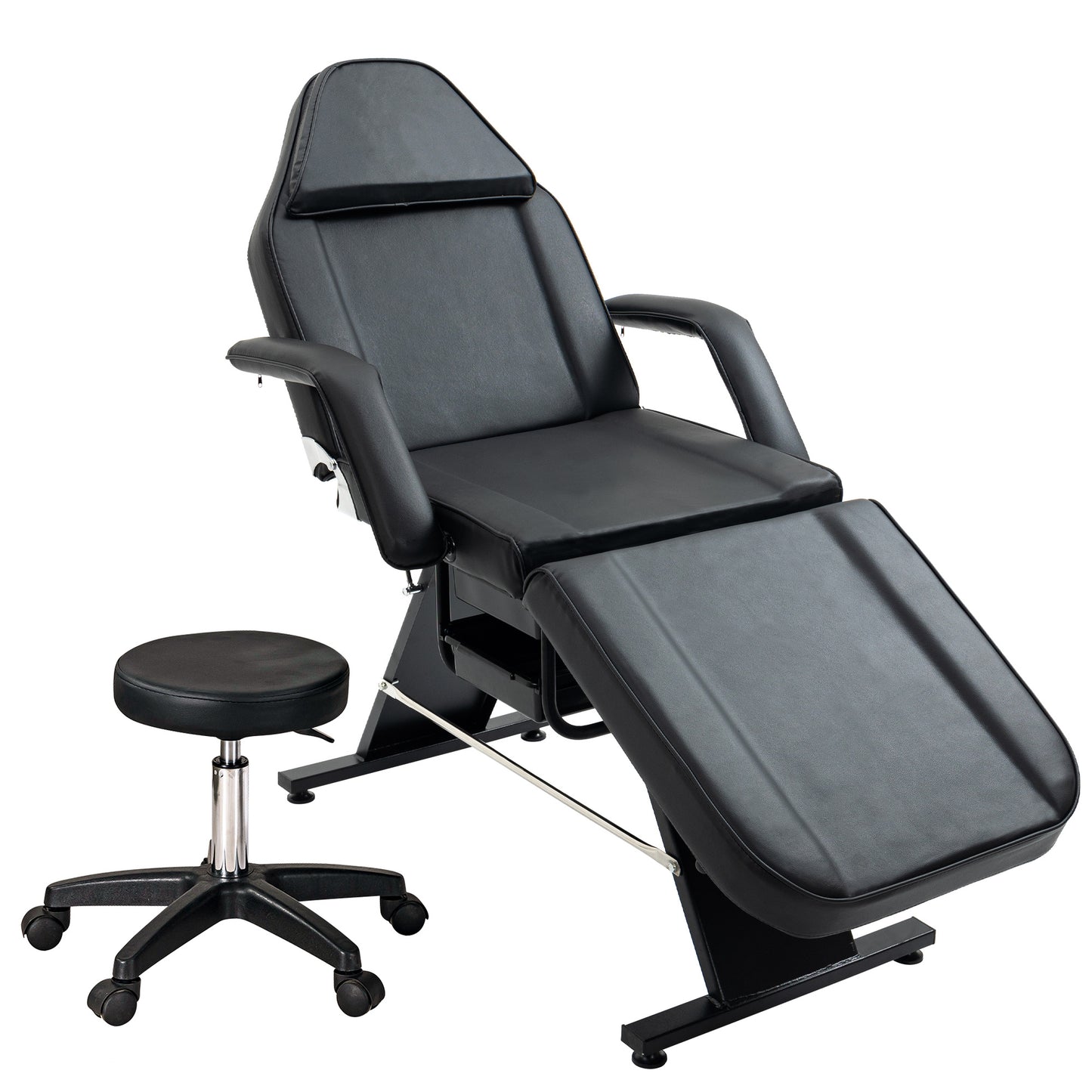 US Local Massage Salon Tattoo Chair With Two Trays Esthetician Bed With Hydraulic Stool,Multi-Purpose 3-Section Facial Bed Table, Adjustable Beauty Barber Spa Beauty Equipment