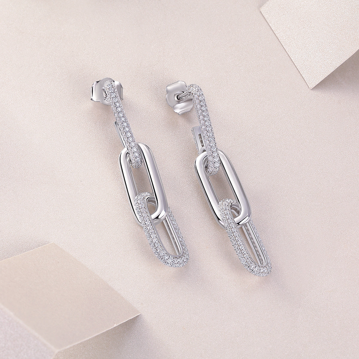 US Local Chain Luxury Fashion Diamond Earrings Stud Set With Mosan Diamond Silver Ornaments
